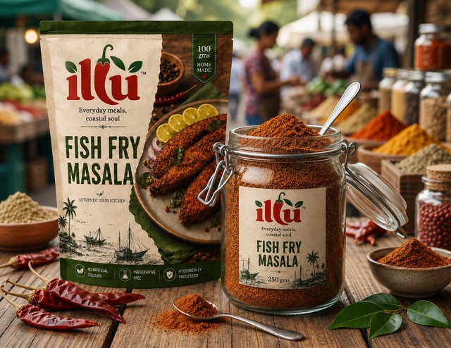 ILLU Wet Fish Fry Masala paste packet ready-to-use coastal spice blend for crispy coated fish fry Udupi style