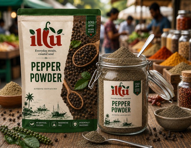 ILLU Pepper Powder freshly ground black pepper spice packet bold aroma small batch clean label versatile daily seasoning Udupi coastal
