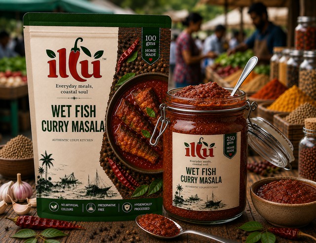 ILLU Wet Fish Curry Masala paste packet for rich layered coastal fish curry gravy coconut milk Udupi Karnataka