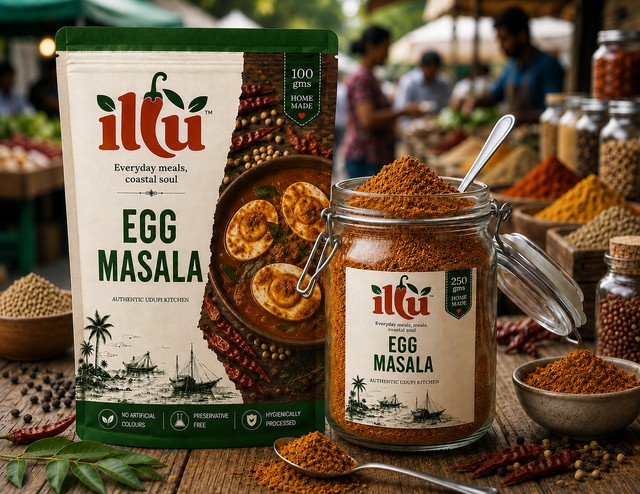ILLU Egg Masala spice packet for family friendly egg curry and dry fry dishes tiffin everyday coastal cooking