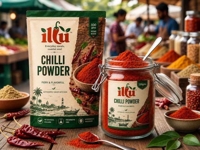 ILLU Chilli Powder red spice packet vibrant colour balanced heat in-house ground clean label daily Indian cooking staple