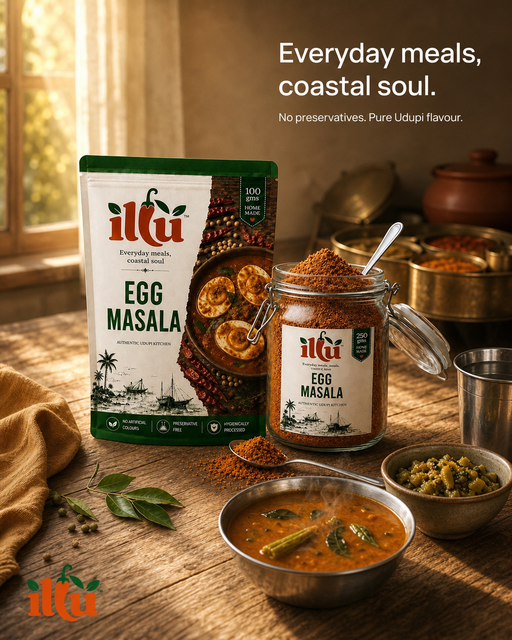 ILLU Chicken Curry Masala spice packet deep red Udupi coastal chicken gravy curry blend clean label Karnataka